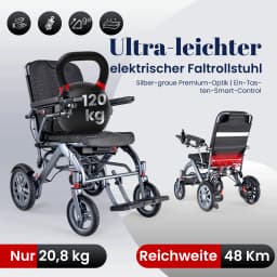 Wisging foldable electric wheelchair, range 48 km, power 500 watts, weight 20.9 kg, with lighting and taillight, load capacity 120 kg, range 48 km