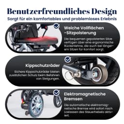 Wisging foldable electric wheelchair, range 48 km, power 500 watts, weight 20.9 kg, with lighting and taillight, load capacity 120 kg, range 48 km