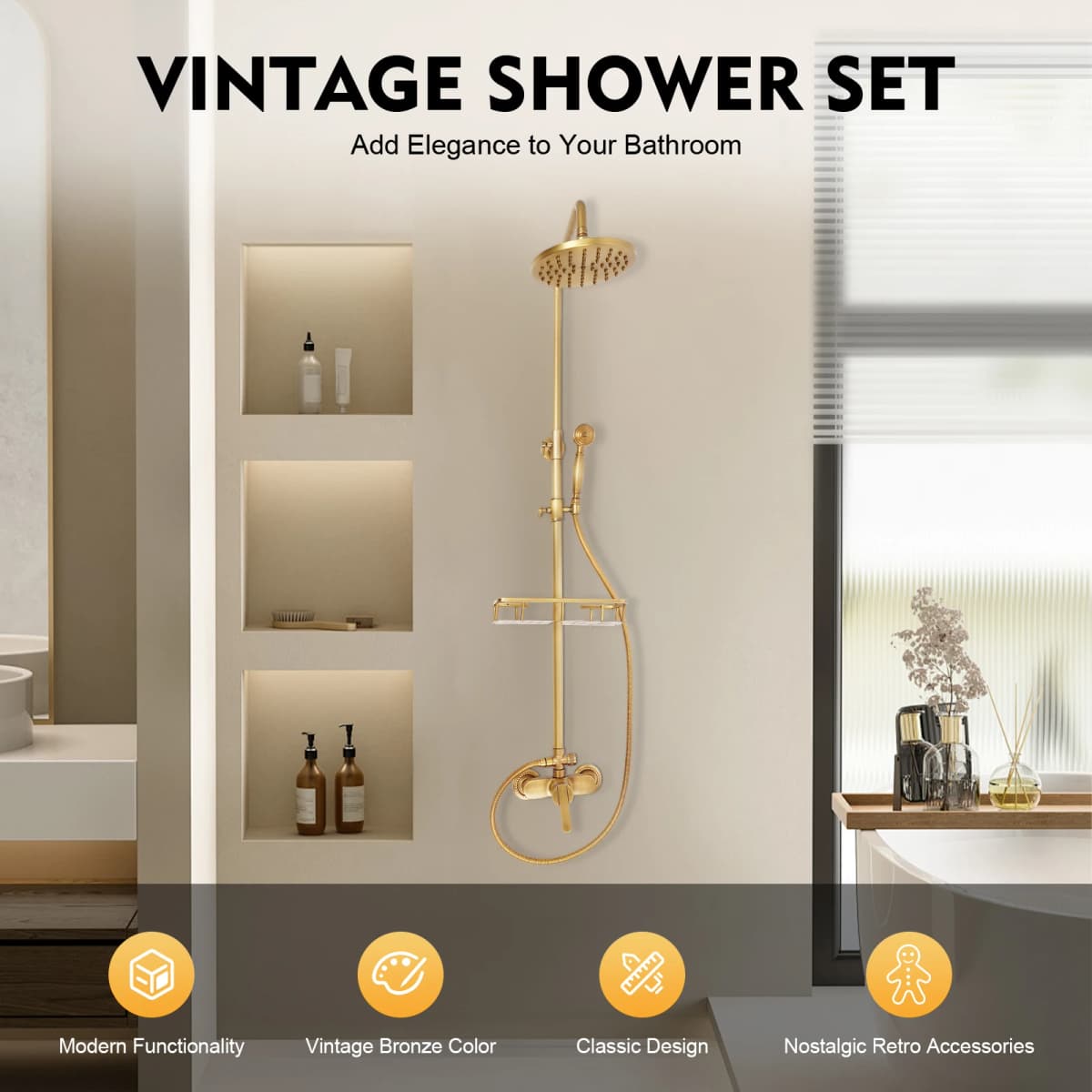 Vintage Bronze Shower Set, Dual Mode Rain and Handheld Faucet Kit 360° Swivel Bathroom Shower System for Home Hotel Spa Use