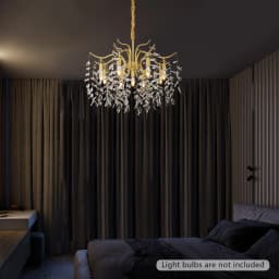 Golden Crystal Chandelier Lighting Fixture For Living Room Ceiling 9 Light E12 Bulbs Adjustable Chain Modern Home Decor