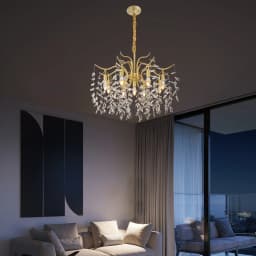 Golden Crystal Chandelier Lighting Fixture For Living Room Ceiling 9 Light E12 Bulbs Adjustable Chain Modern Home Decor