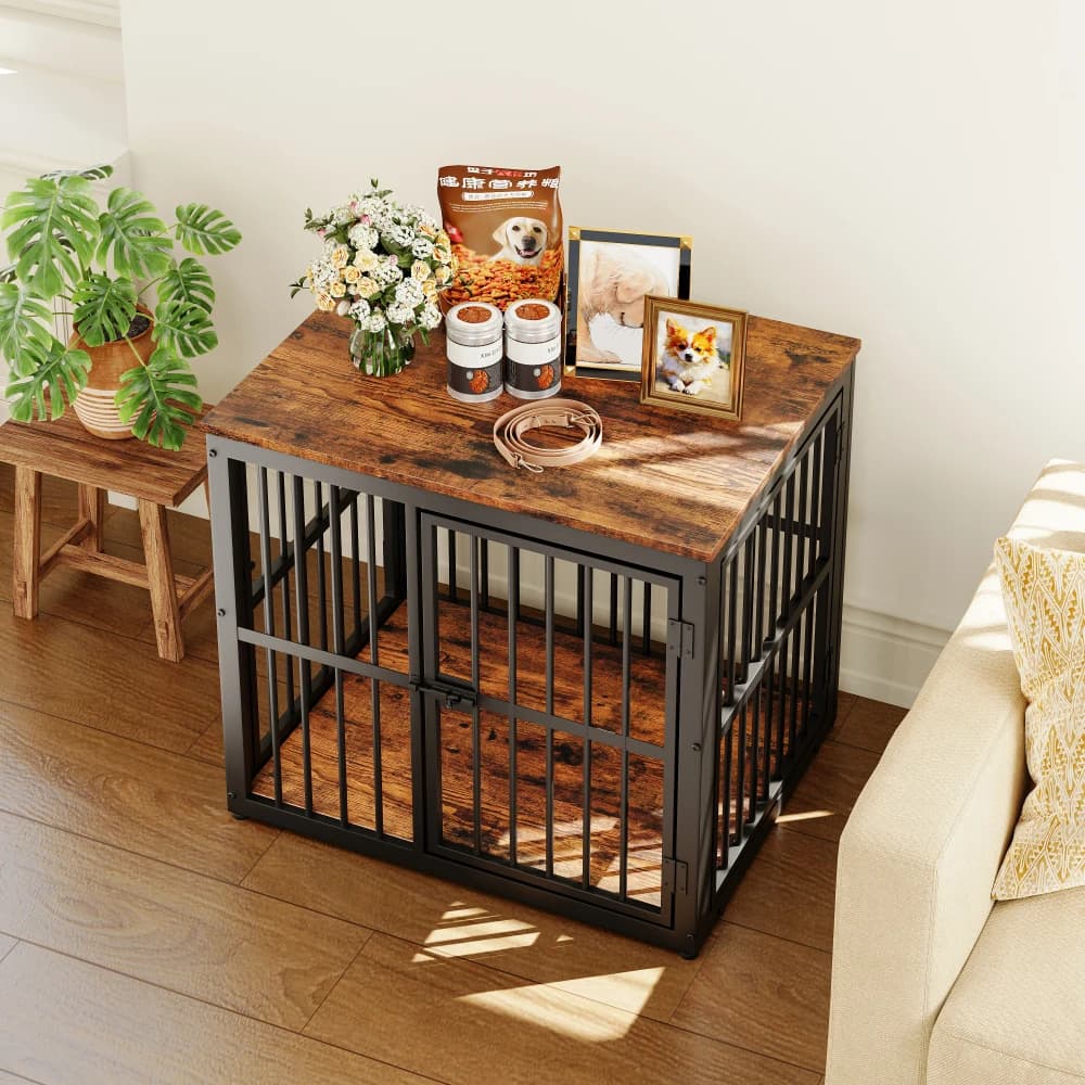 Modular Dog Crate Furniture Pet Cage with Waterproof Tabletop 2-in-1 Side/Night Table Combinable Stackable for Multiple Dogs