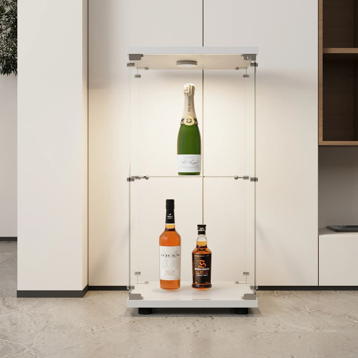 Glass Vitrina, 2 layers, glass cabinet, living room with LED, modern glass Collection cabinet, glass cabinet for Desk, collar objects