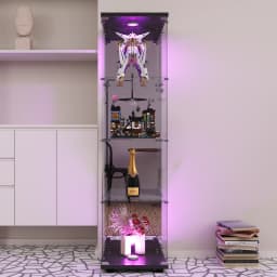 4-layer glass glass cabinet, glass cabinet with LED living room, modern glass Collection cabinet, glass cabinet, with mirror rear panel