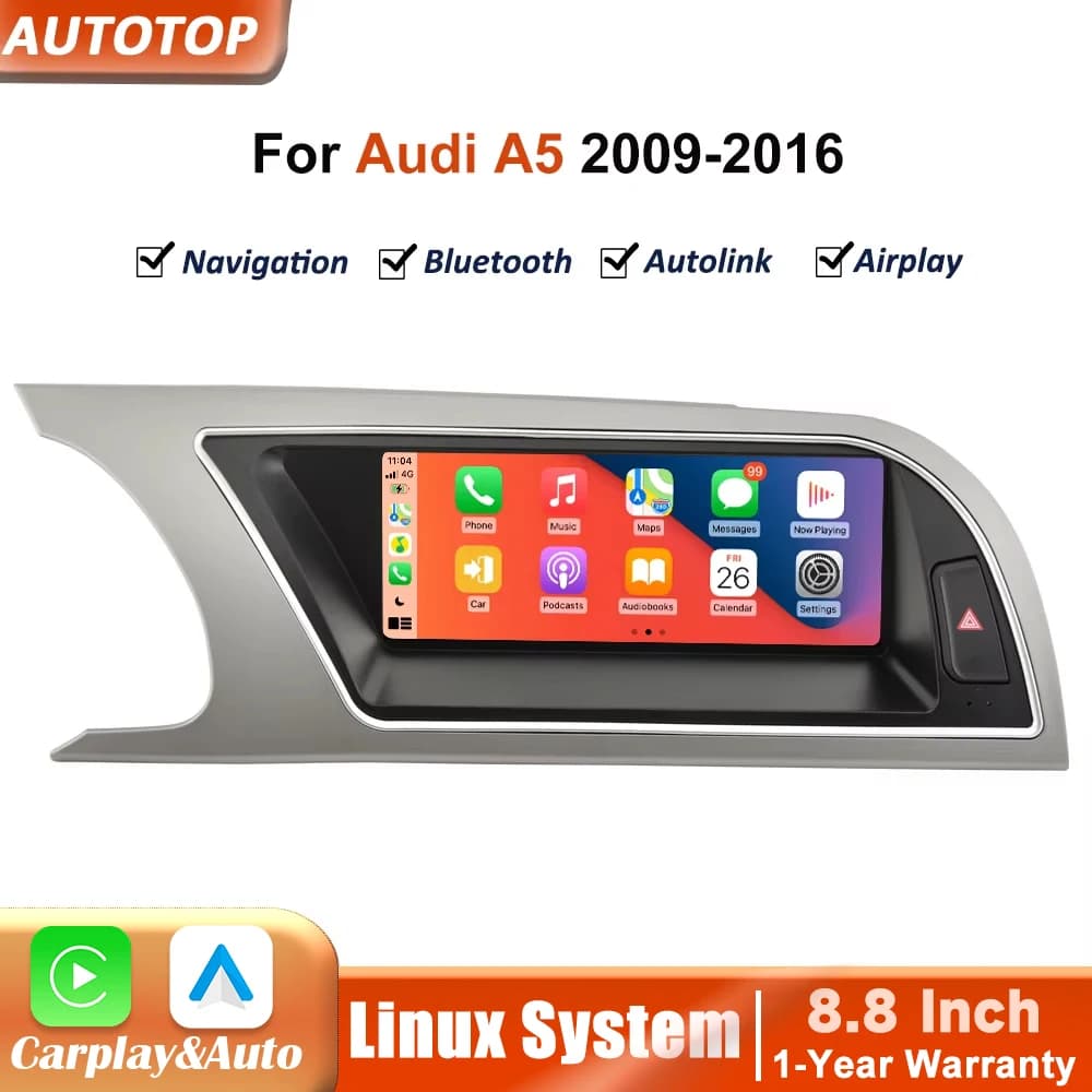 8.8“ Linux Wireless CarPlay Andorid Auto Car Radio For Audi A5 2009-2016 Intelligent System Stereo Bluetooth GPS Navi Autoradio