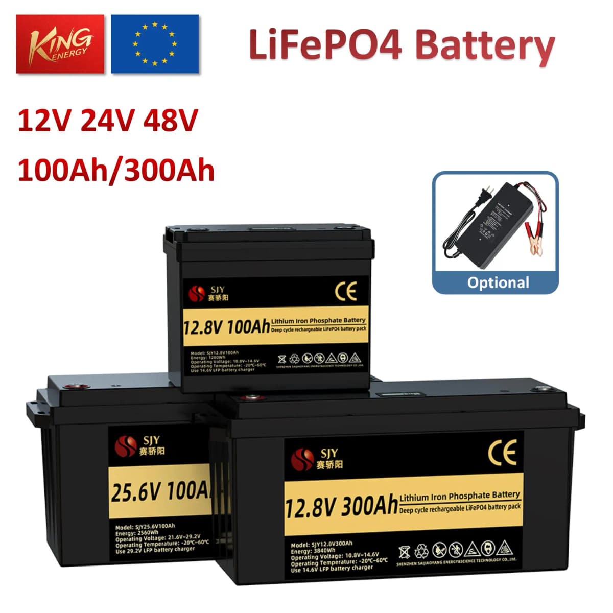 SJY LiFePO4 12V 24V 48V 100Ah 300Ah lithium iron phosphate battery, Rechargeable battery for boats/campers/vans/solar systems