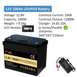 SJY LiFePO4 12V 24V 48V 100Ah 300Ah lithium iron phosphate battery, Rechargeable battery for boats/campers/vans/solar systems