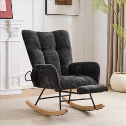 Soft Chenille Upholstered Glider Rocking Chair Scandinavian Style Recliner Armchair for Living Room Bedroom Comfort