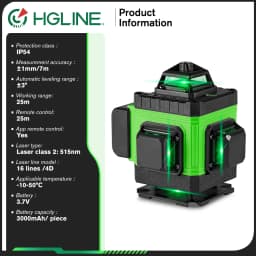 HGLINE 4D 16 Lines Laser Level With 1.2/1.5M Tripods Power Display Vertical & Horizontal Lasers Tool Set With APP Remote Control