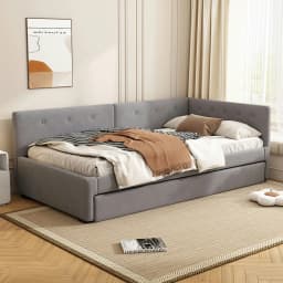 KOMHTOM Sofa Bed Frame 90x200cm, Daybed with rollaway bed, Single Bed with Pull-out bed and Backrest, without mattress, grey