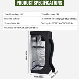 Grow Tent Complete System Grow Tent Growing Greenhouse with Fan, Carbon Filter, LED Dimmable Full Spectrum Grow Lamp
