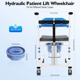 NEWEST Hydraulic Patient Lift Wheelchair with Commode, Adjustable Height Transfer Chair for Seniors and Disabled (220 lbs), Blue