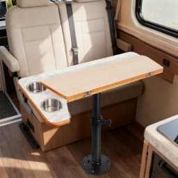 Boat Pontoon Table,80*40CM Removable RV Table with Pedestal Leg, 2 Cup Holders, 46-70CM Adjustable Height, for Caravan RV Marine