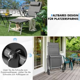 7-compartment Adjustable Backrest and Removable Pillow Aluminum Roller garden Sunbed