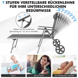 7-compartment Adjustable Backrest and Removable Pillow Aluminum Roller garden Sunbed