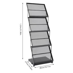 4-Tier Brochure Display Rack Floor Standing Foldable Magazine Stand Modern Iron A3 Book Shelf Black Grid style