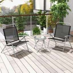 3pcs Patio Folding Table Chair Set Extra-Large Seat Metal Frame Portable Outdoor