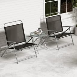 3pcs Patio Folding Table Chair Set Extra-Large Seat Metal Frame Portable Outdoor
