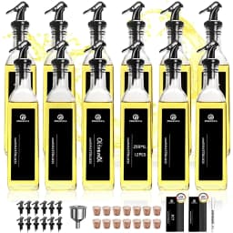 6/12-Pack 250ml Glass Oil & Vinegar Dispenser Bottles | High Clarity with Black Labels, Leakproof Kitchen Storage for Liquids