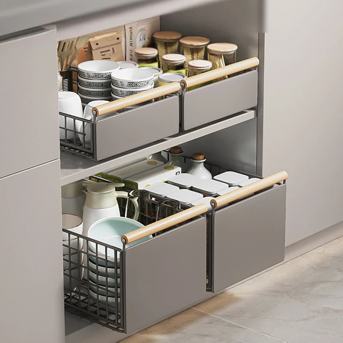 Kitchen Extendable Drawer Telescopic Kitchen Cabinet Drawer Pull-Out Cupboard Rack No Drilling Under Sink Shelf For Cupboard