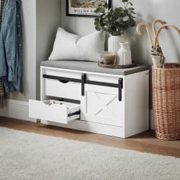Sobuy Fsr153-W Shoe Bench with Seating Surface Narrow Seating Bench with Storage Plank Bench with Sliding Doors Shoe Chest Seating Dresser