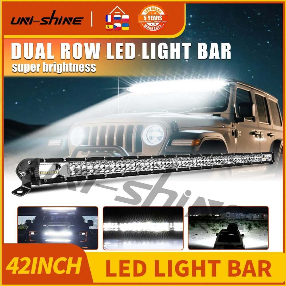 UNISHINE 42inch Light Bar/Work Light 2 Rows 6000K Spot Flood Beams for Tractor 4X4 Offroad 4WD ATV Truck LED Work Light 12V 24V