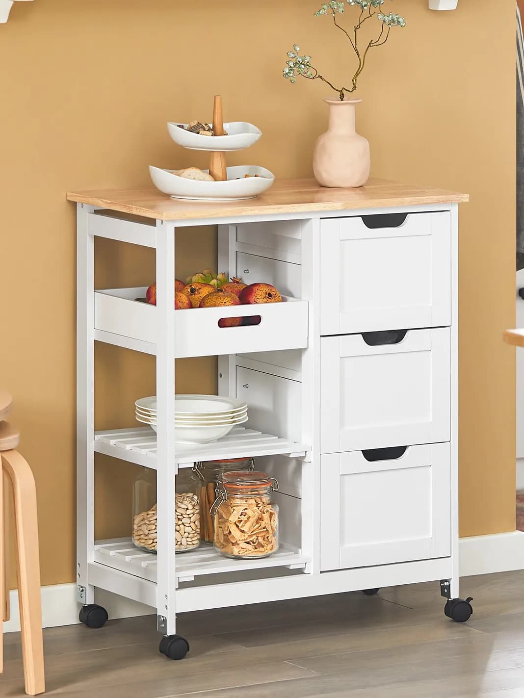 SoBuy FKW79 Kitchen Trolley with 2 Removable Rays and 1 tray Roller Carts for kitchen living room Dining Room