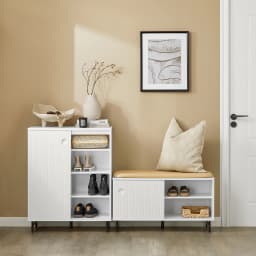 Sobuy Fsr116-W Shoe Bench with Seating Surface and Sliding Doors, Storage Bench, Shoe Chest, Hallway Bench, Seating Dresser, Shoe Rack