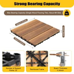 36pcs Acacia Wood Deck Tiles Mosaic Acacia Wood Decking Tiles Hardwood Decking Tiles for Garden Lawn Backyard Brown 30x30 cm