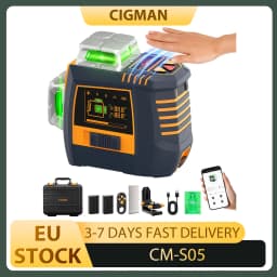 CIGMAN CM-S05 12 Lines Laser Level, Gesture Control, 3 × 360° Green Laser, ±3° Self-Leveling, LCD Real-Time Display, IP54