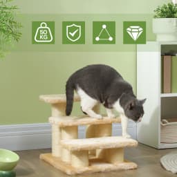 Cat stairs for older cats with arthritis, 11cm step height, pet stairs for dogs and cats, plush, cream color, on-site