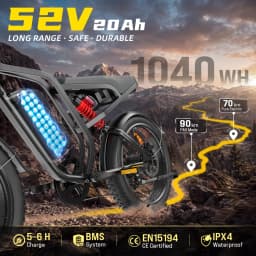 DEEPOWER SU8 250W All-Terrain Electric Bike with 52V 20Ah Removable High-Performance Battery 7-Speed Electric Bicycle Hydraulic Brakes Dual Shock Absorption LED Smart Instrument Panel 20-inch Wide Tires Unisex Urban Commuting Ebike