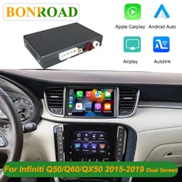 Bonroad Wireless CarPlay & Android Auto Adapter for Infiniti Q50 Q50L Q60 QX50 2015-2019 8 inch Dual Screen Mirror Link Airplay