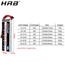 HRB 2S 3S 7.4V 11.1V 3000mah 4S 6S 14.8V 22.2V 3300mah Lipo Battery 60C XT60 Connector For Car FPV Airplane Drone Boat Truck