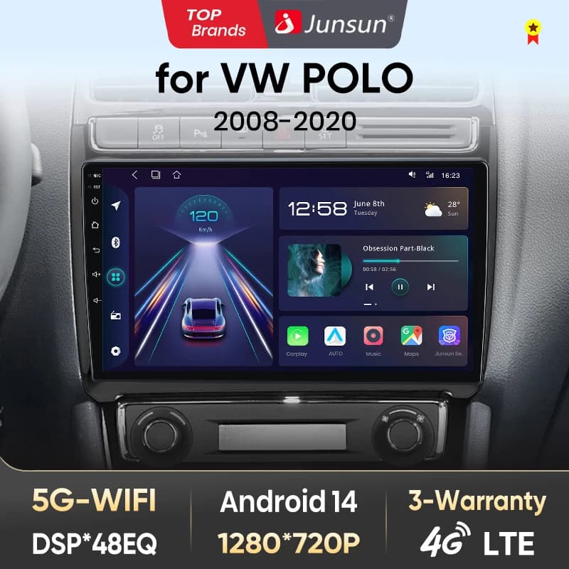 Junsun Car radio Stereo For VW Volkswagen POLO 2008-2020 Wireless CarPlay Android Auto GPS RDS Touch Screen Autoradio Head Unit