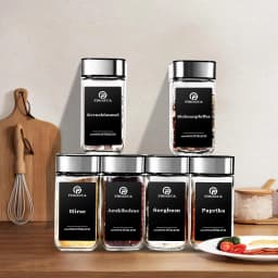 6/12/24Pcs Glass Spice Jars with 360° Rotating Lids, 120ml Spice Bottles with Black Labels, Funnel, Brush for Organising Spices