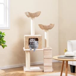 Multi-tiered cat tree, cat's tail grass nest, plush perch, sisal platform and scratching post, Nature's Design Cat Tree,122 cm