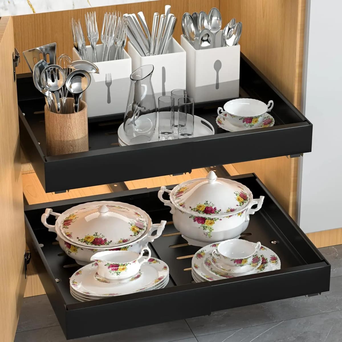 1pcs Expandable Pull Out Cabinet Organizer Adhesive Peel And Stick Slide Out Drawers for Kitchen Cabinets Adjustable Width