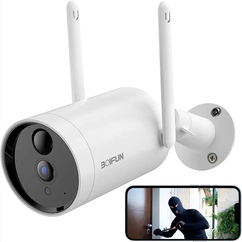 BOIFUN 2K Battery Security Camera Outdoor Wireless with AI Detection, WiFi Home CCTV Camera System, Siren Floodlight Alarm,IP66
