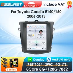 9.7inch 2 DIN Android 13 Car Radio for Toyota Corolla E140/150 2006-2013 Multimedia Stereo Vertical Screen Carplay 360 Camera