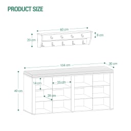 Coat Rack with Bench, Shoe Bench with Seat, Entrance Bench 30 x 104 x 49 cm, Wall Coat Rack with 9 Hooks, White-gray