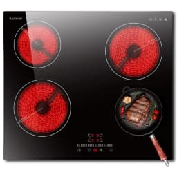 Karinear Ceramic Electric Hob 4 Zones, Built in 60cm with Slider Touch Control 6000W, Fuction with Safety Lock, No Plug, 230V