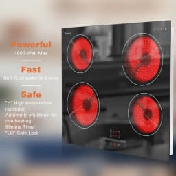 Karinear Ceramic Electric Hob 4 Zones, Built in 60cm with Slider Touch Control 6000W, Fuction with Safety Lock, No Plug, 230V