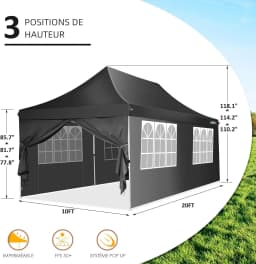 3x6m Folding Gazebo Waterproof Stable,Party Tent with 6 Sidewalls,Outdoor Pop Up Garden Gazebo for Parties, Markets, UV 50+