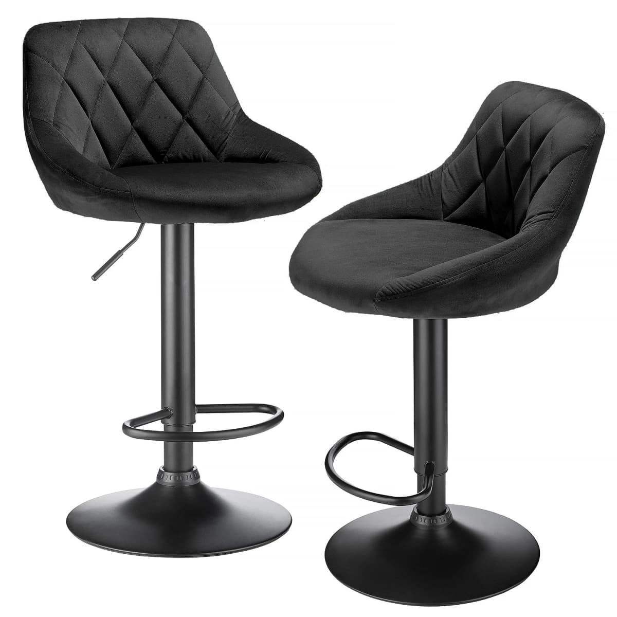 2-piece bar stool set, kitchen stool, upholstered bar stool, swivel bar stool height adjustable 85-105 cm, velvet seat, metal ba