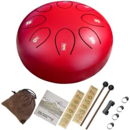 Steel Tongue Drum 6 Inch 8 Note Percussion Instrument, Outdoor Rain Drum - Musician Gift for Family and Friends (Red)