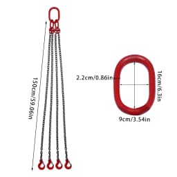 4 Strand Hanging, T8 Wear-Resistant Crane Chain Stop Chain, 1.5 m Chain Hanging, 5T G80 Alloy Steel, for Harbours, Construction