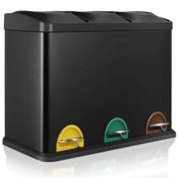 Rubbish Bin 3 Compartments, 3 x 15 L Waste Separation System, 45 Litre Kitchen Waste Bin, Large Stainless Steel Pedal Bin