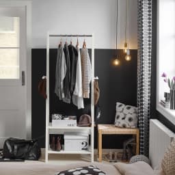 SoBuy FRG59-W dresses stand with 2 shelves, Modern Hanging Bar & Freestanding dresses stand for Bedroom & Hallway White