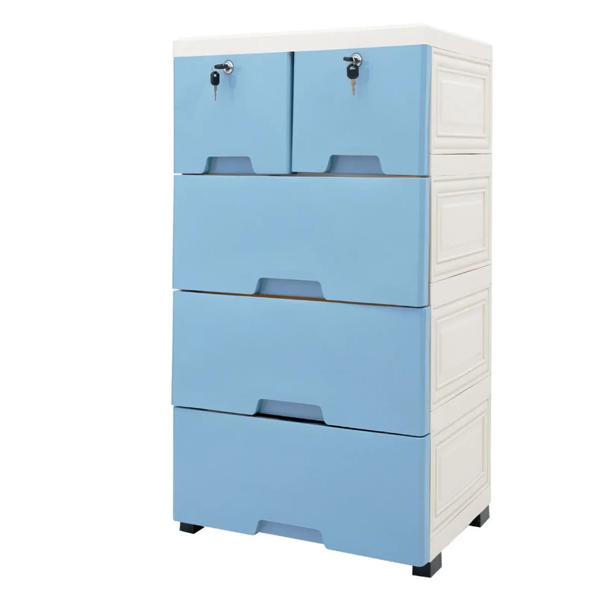 6 Drawers Type Combined Locker Clothes Storage Cabinet Large Children Toy Plastic Organizing With Lock 4 Wheel Blue Plastic
